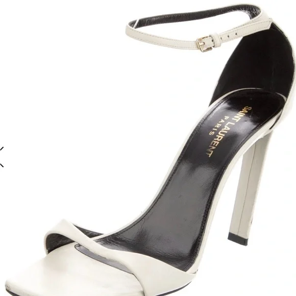 Saint Laurent White Leather Ankle-Strap Stiletto Sandals - Picture 2 of 5